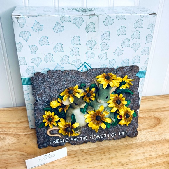 Charming Tails Spring Garden Friendship Plaque 5x7 Fitz and Floyd Sunflowers - Picture 1 of 6